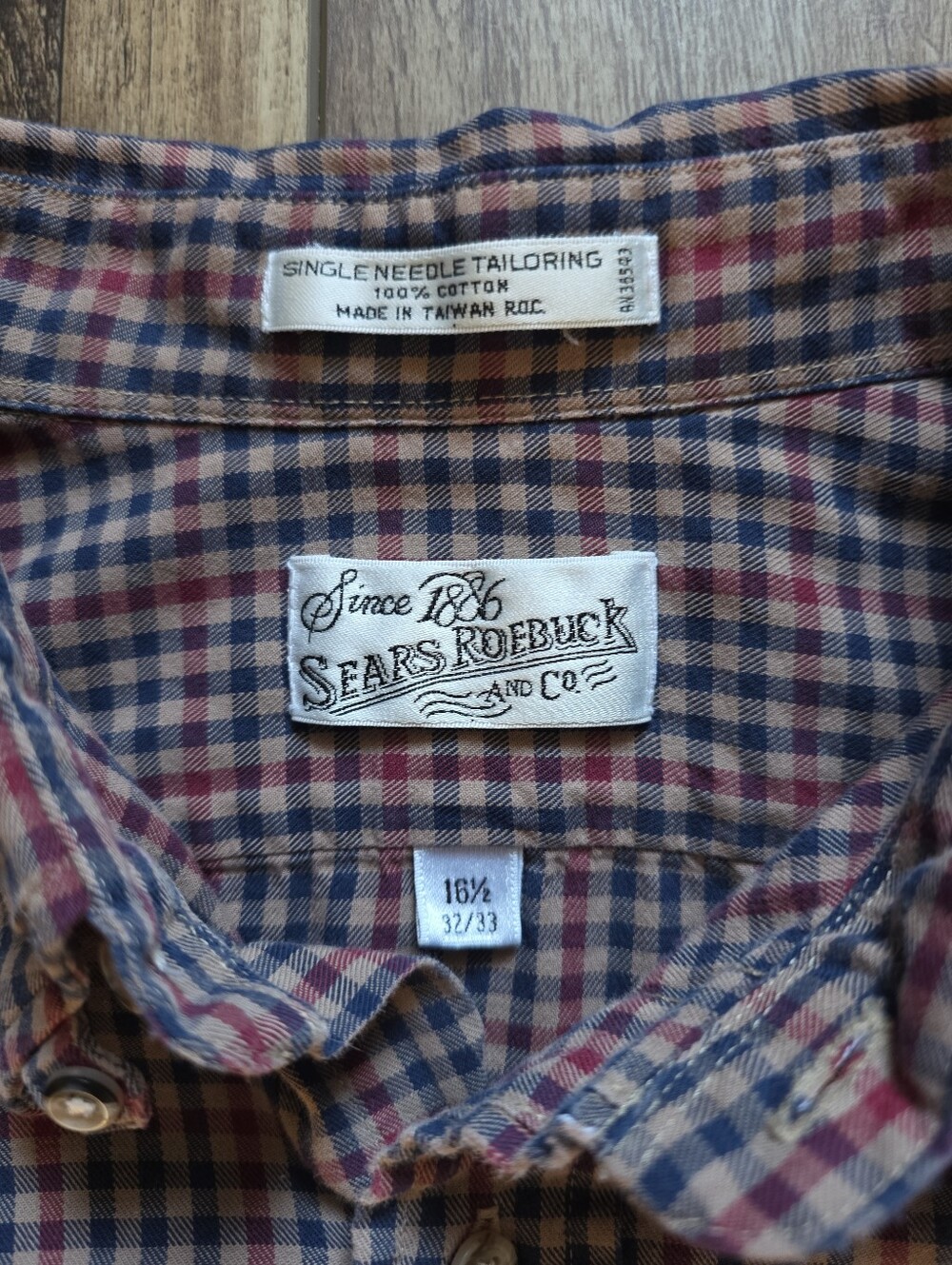 Sears Roebuck - Single Needle Tailoring Button Down Shirt - 16.5 32/33 - Navy